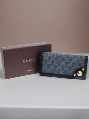 GUCCI Dark Denim Gold GG Emblem Wallet